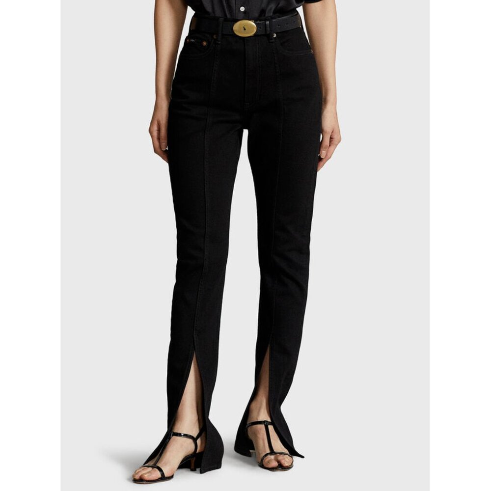 Polo Ralph Lauren Sz. 32 Black Slim Straight Split Hem Jeans 34x33 Western $198